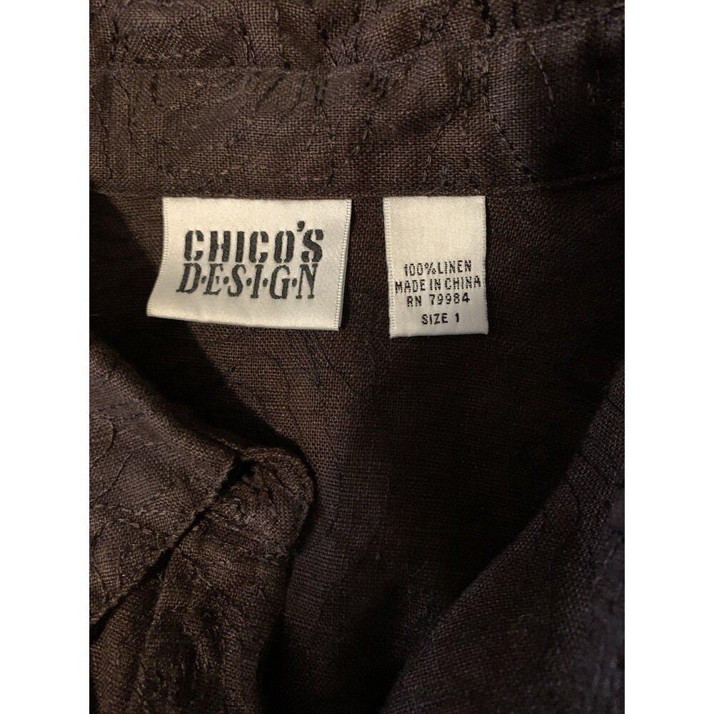 Chicos Design Size 1 Women Medium Top 100% Linen 3/4 Sleeves Top Button Missing - Picture 3 of 8